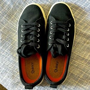 Quince Women’s Black Eco Cotton Canvas Everyday Sneaker Lace-up Shoes sz 9